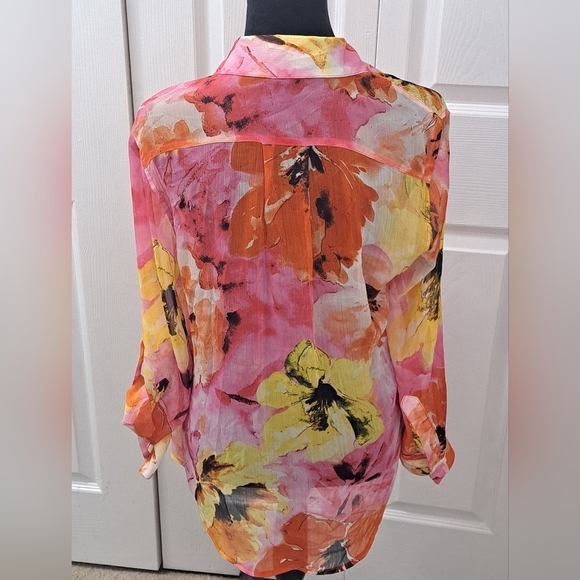 Fever Multi Colored Floral Sheer Blouse     Size M - Picture 3 of 12